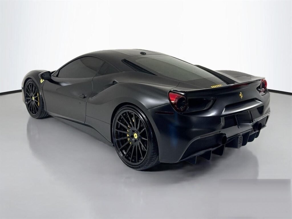 Ferrari 488 GTB rental Scottsdale — satin black, rear three-quarter