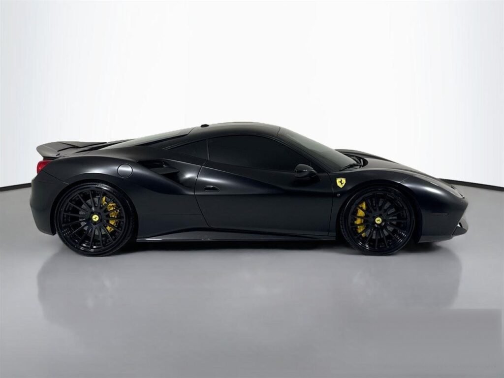 Ferrari 488 GTB rental Scottsdale — satin black, side profile