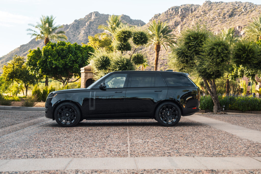 Black Range Rover LWB Autobiography rental in Scottsdale, side profile view