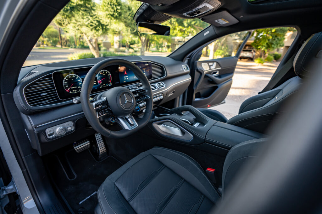 Gray Mercedes-AMG GLE 53 rental in Scottsdale, dashboard and front interior view