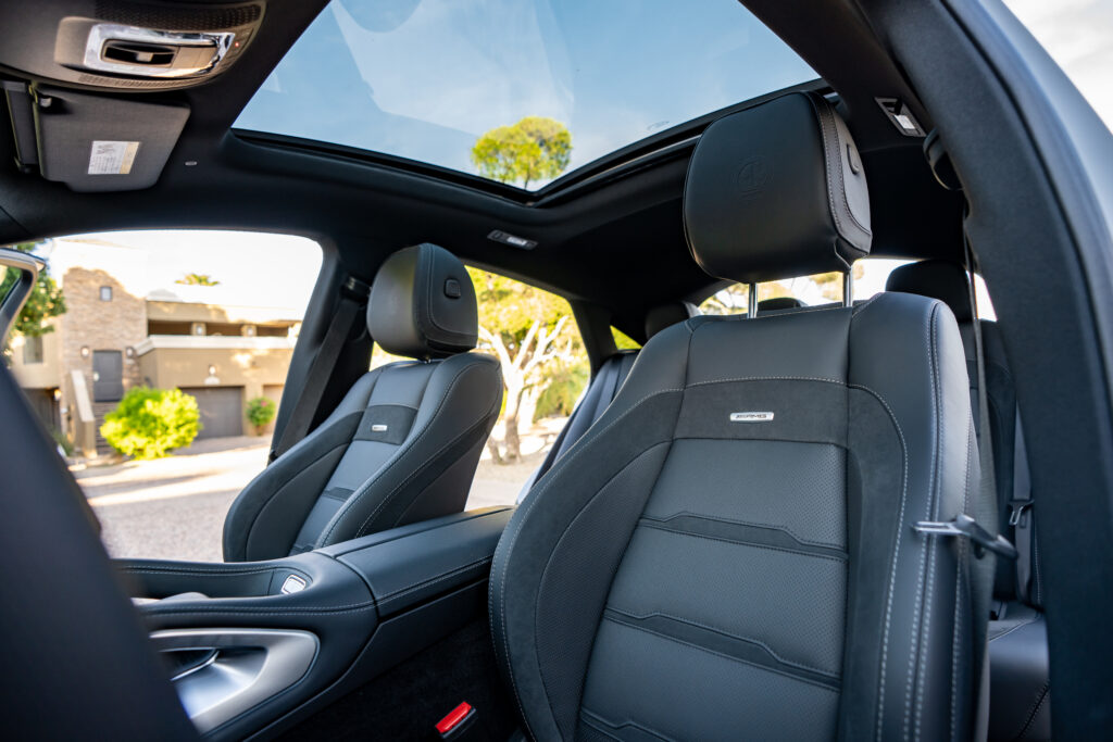 Gray Mercedes-AMG GLE 53 rental in Scottsdale, front seats interior view